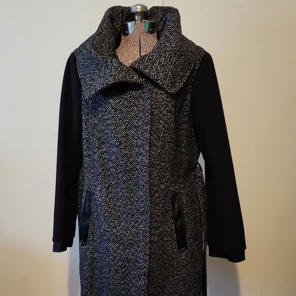 Nicole by Nicole Miller Poly Acrylic Rayon Cotton & Wool Blend Belted Peacoat - Picture 3 of 12